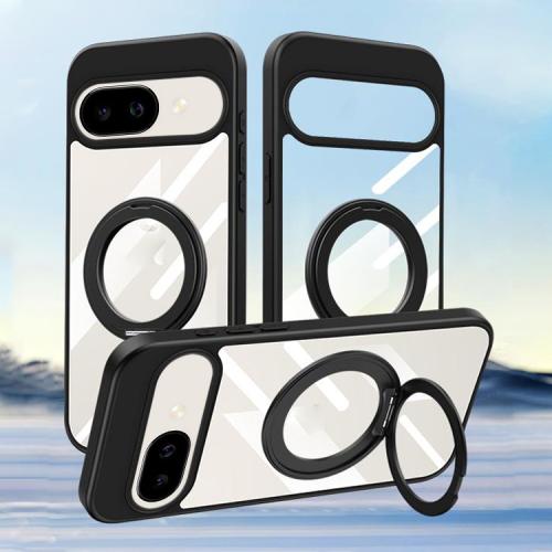 

For Google Pixel 9a Gear 360 Rotation Holder MagSafe Phone Case(Black)