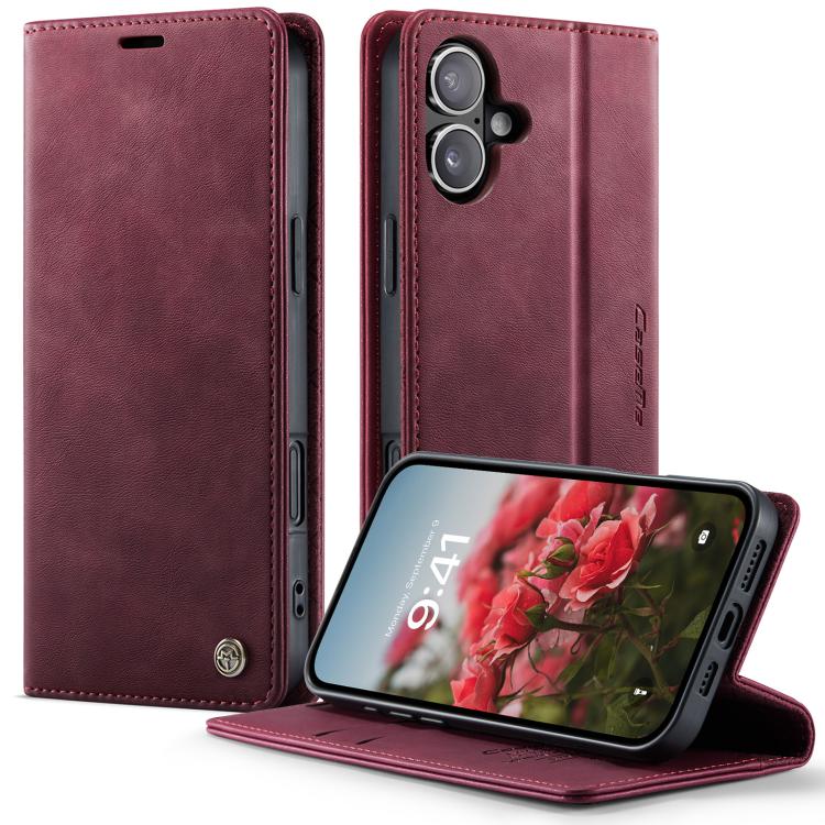 

For iPhone 16 CaseMe 033 Calf Leather Lining Microfibre RFID Blocking Phone Case(Red)