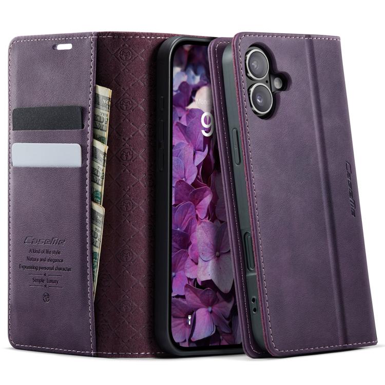 

For iPhone 16 CaseMe 033 Calf Leather Lining Microfibre RFID Blocking Phone Case(Purple)