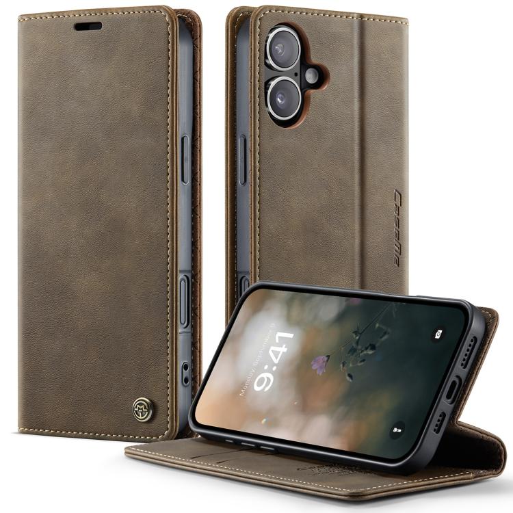 

For iPhone 16 Plus CaseMe 033 Calf Leather Lining Microfibre RFID Blocking Phone Case(Coffee)