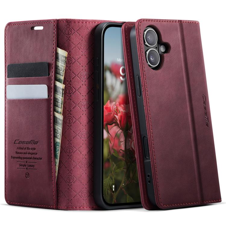 

For iPhone 16 Plus CaseMe 033 Calf Leather Lining Microfibre RFID Blocking Phone Case(Red)