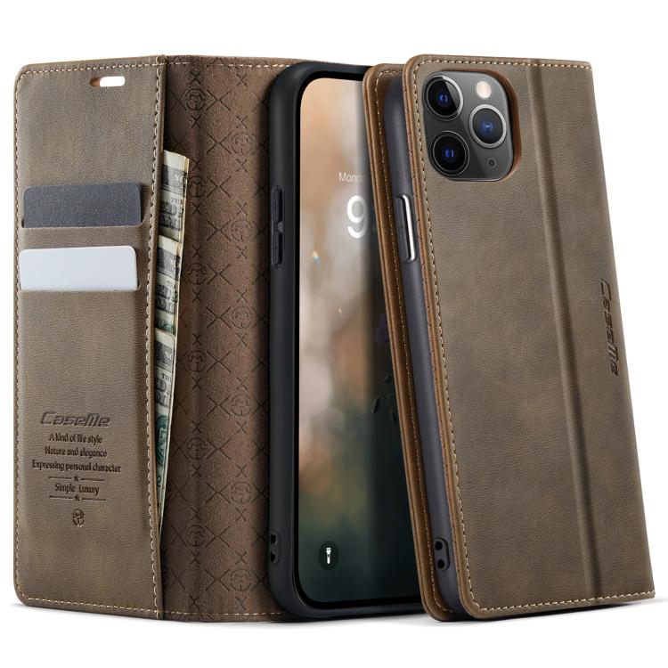

For iPhone 11 Pro Max CaseMe 033 Calf Leather Lining Microfibre RFID Blocking Phone Case(Coffee)