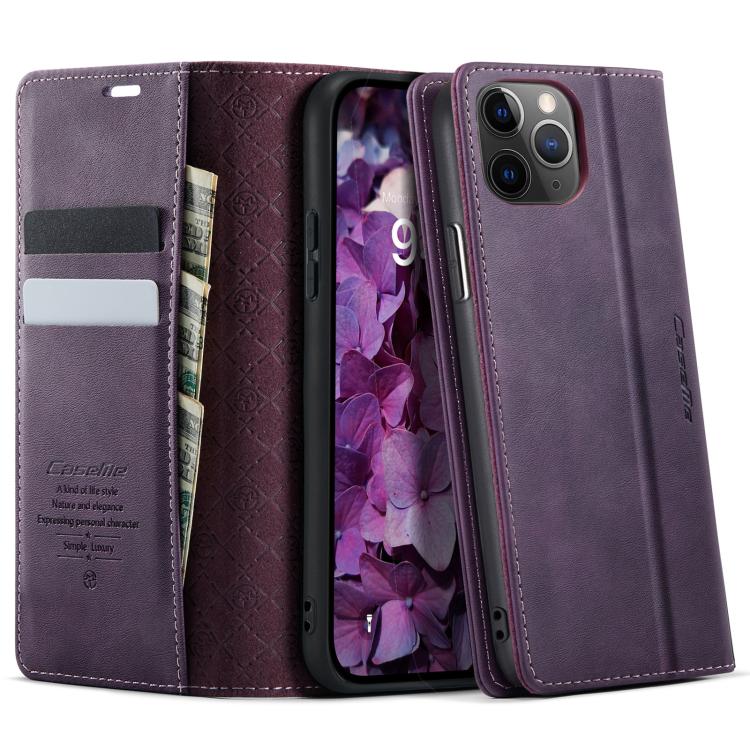 

For iPhone 11 Pro Max CaseMe 033 Calf Leather Lining Microfibre RFID Blocking Phone Case(Purple)