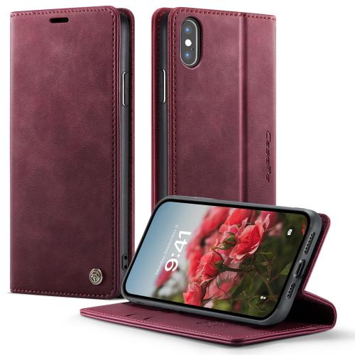 

For iPhone X / XS CaseMe 033 Calf Leather Lining Microfibre RFID Blocking Phone Case(Red)