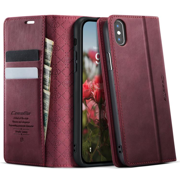 

For iPhone XS Max CaseMe 033 Calf Leather Lining Microfibre RFID Blocking Phone Case(Red)