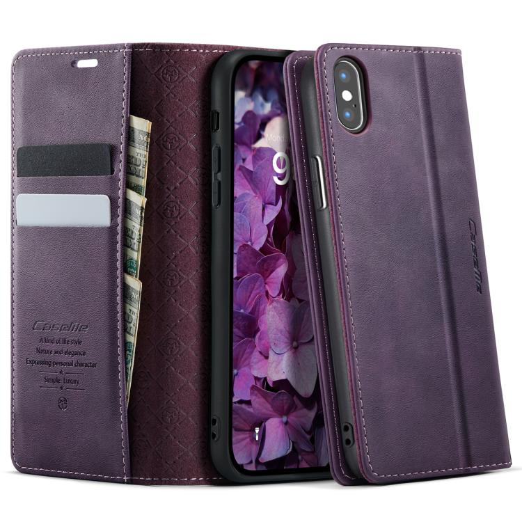 

For iPhone XS Max CaseMe 033 Calf Leather Lining Microfibre RFID Blocking Phone Case(Purple)