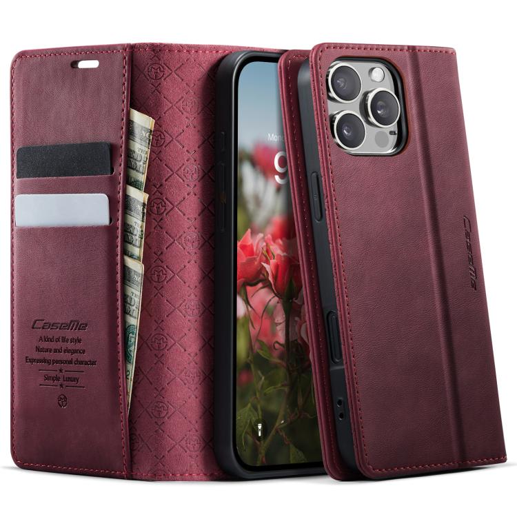 

For iPhone 16 Pro CaseMe 033 Calf Leather Lining Microfibre RFID Blocking Phone Case(Red)