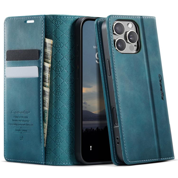 

For iPhone 16 Pro CaseMe 033 Calf Leather Lining Microfibre RFID Blocking Phone Case(Green)