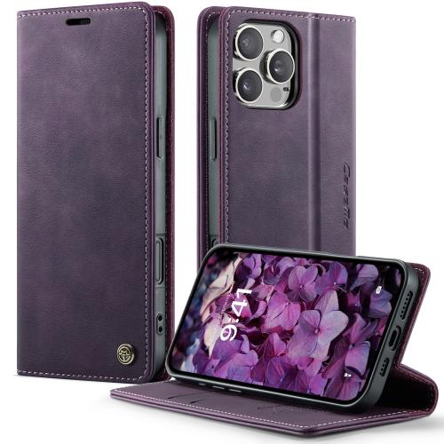 

For iPhone 16 Pro CaseMe 033 Calf Leather Lining Microfibre RFID Blocking Phone Case(Purple)