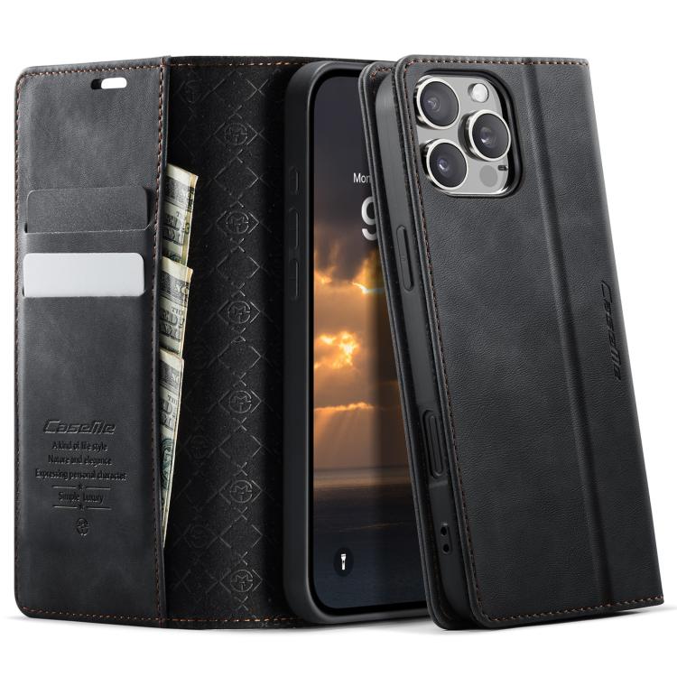 

For iPhone 16 Pro Max CaseMe 033 Calf Leather Lining Microfibre RFID Blocking Phone Case(Black)