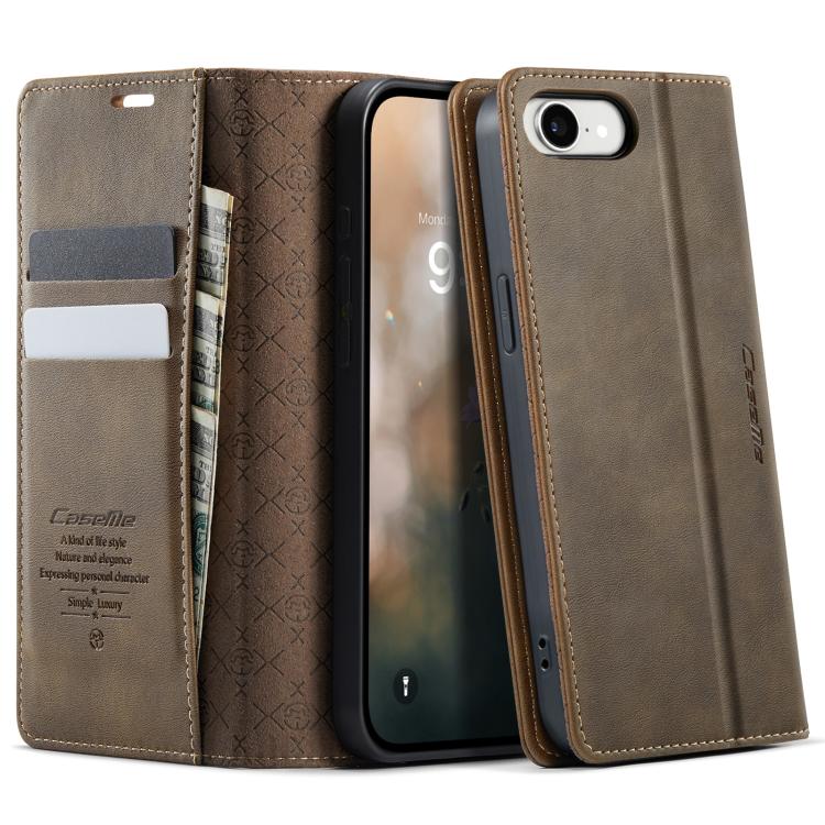 

For iPhone 16e CaseMe 033 Calf Leather Lining Microfibre RFID Blocking Phone Case(Coffee)