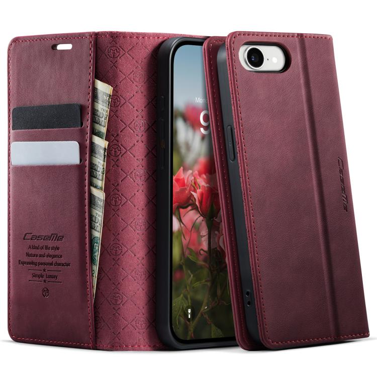 

For iPhone 16e CaseMe 033 Calf Leather Lining Microfibre RFID Blocking Phone Case(Red)