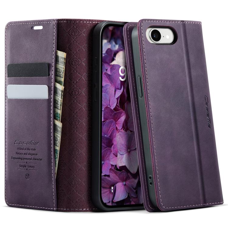 

For iPhone 16e CaseMe 033 Calf Leather Lining Microfibre RFID Blocking Phone Case(Purple)