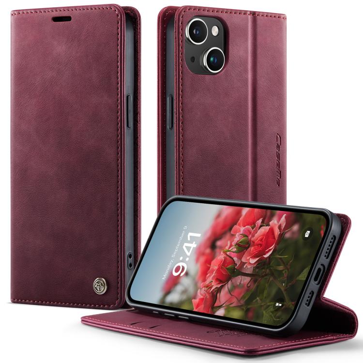

For iPhone 15 CaseMe 033 Calf Leather Lining Microfibre RFID Blocking Phone Case(Red)