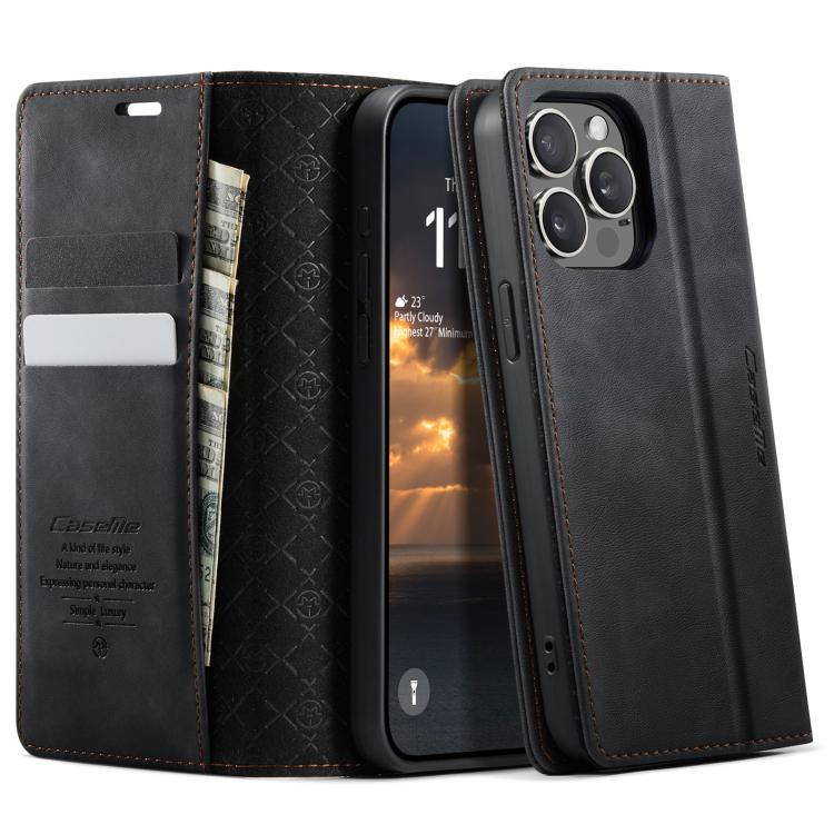 

For iPhone 15 Pro CaseMe 033 Calf Leather Lining Microfibre RFID Blocking Phone Case(Black)