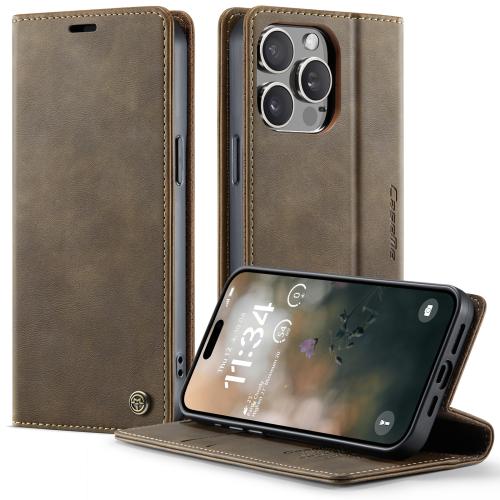 

For iPhone 15 Pro Max CaseMe 033 Calf Leather Lining Microfibre RFID Blocking Phone Case(Coffee)