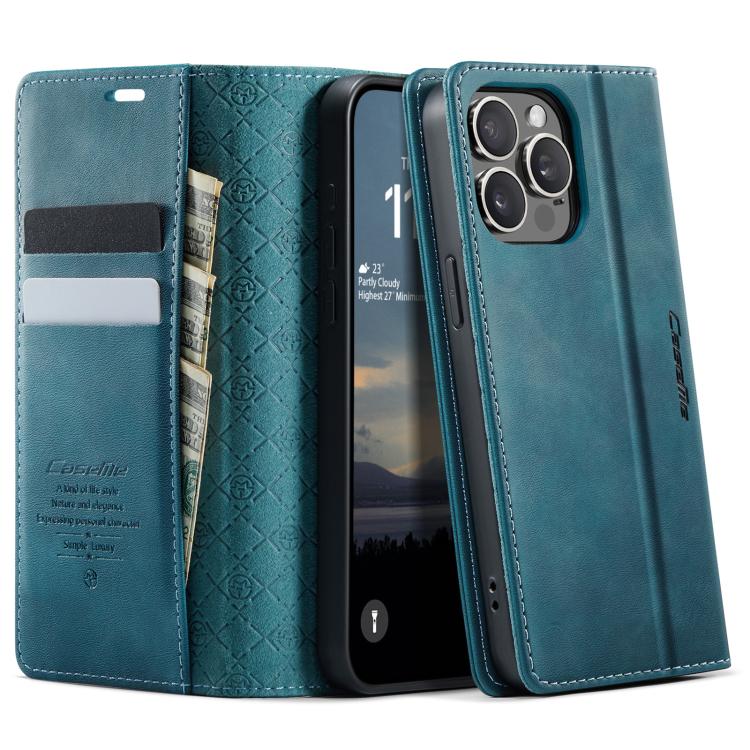 

For iPhone 15 Pro Max CaseMe 033 Calf Leather Lining Microfibre RFID Blocking Phone Case(Green)