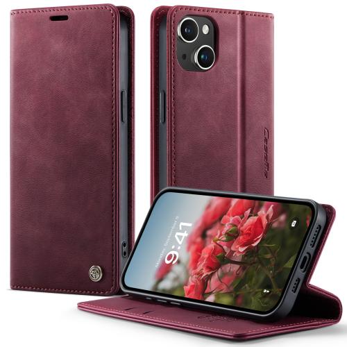 

For iPhone 14 CaseMe 033 Calf Leather Lining Microfibre RFID Blocking Phone Case(Red)