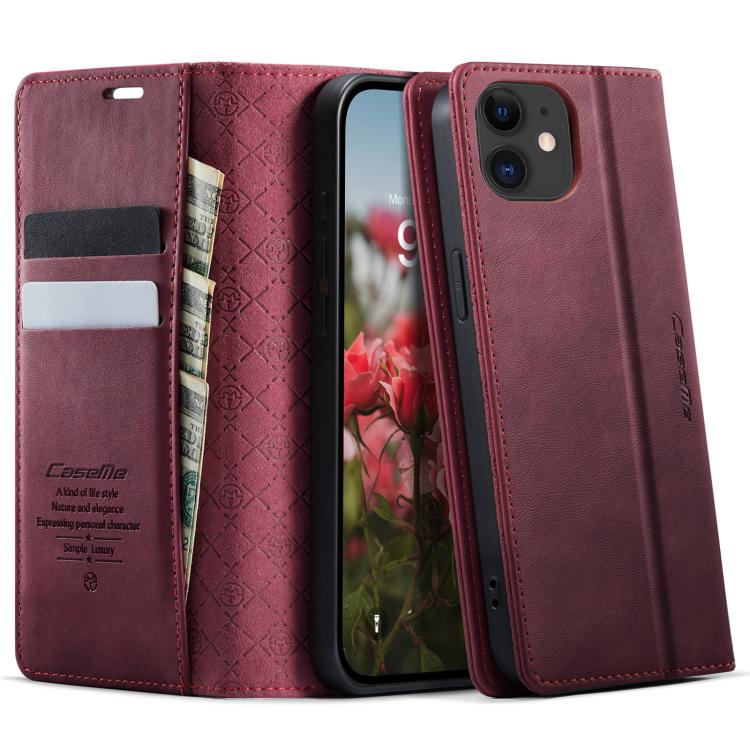 

For iPhone 12 mini CaseMe 033 Calf Leather Lining Microfibre RFID Blocking Phone Case(Red)