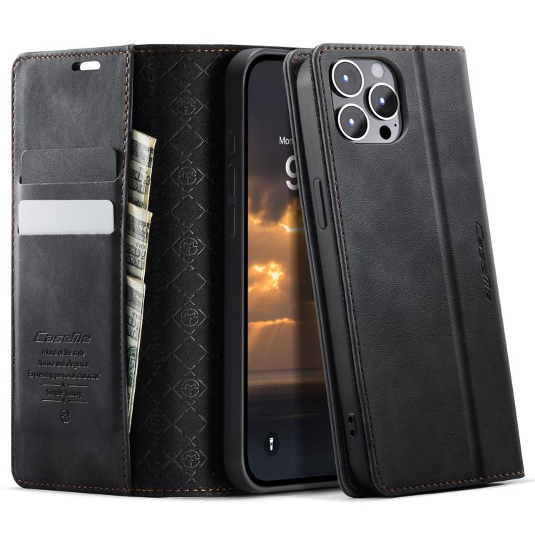 

For iPhone 12 Pro Max CaseMe 033 Calf Leather Lining Microfibre RFID Blocking Phone Case(Black)