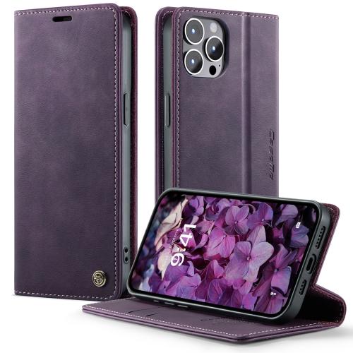 

For iPhone 12 Pro Max CaseMe 033 Calf Leather Lining Microfibre RFID Blocking Phone Case(Purple)