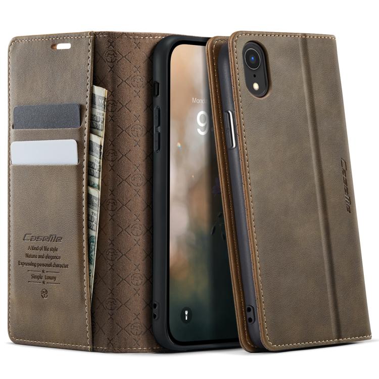 For iPhone XR CaseMe 033 Calf Leather Lining Microfibre RFID Blocking Phone Case(Coffee) — купить у Sunsky-online WW