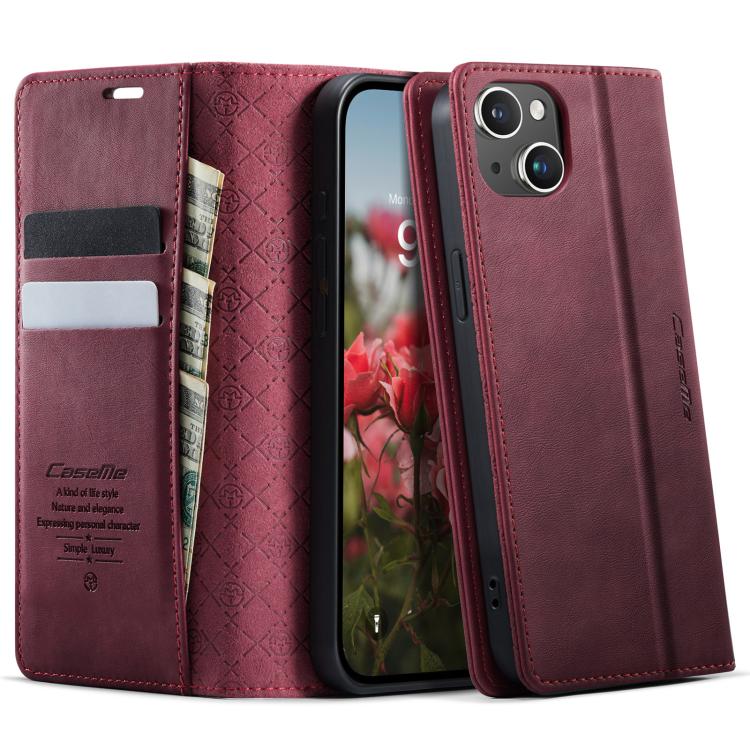 

For iPhone 13 mini CaseMe 033 Calf Leather Lining Microfibre RFID Blocking Phone Case(Red)