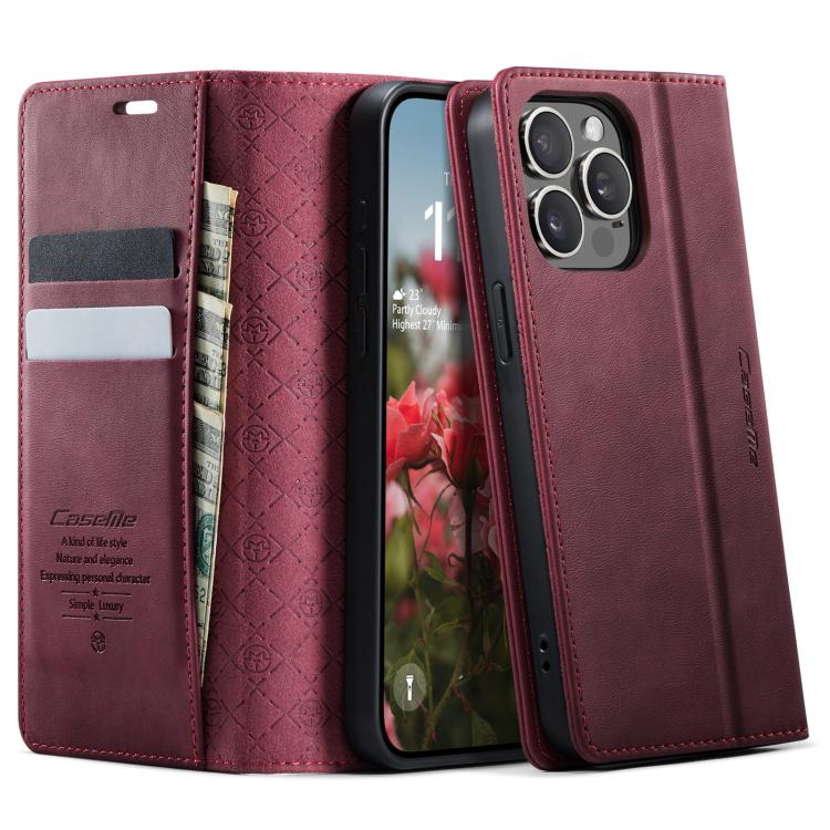 

For iPhone 13 Pro Max CaseMe 033 Calf Leather Lining Microfibre RFID Blocking Phone Case(Red)