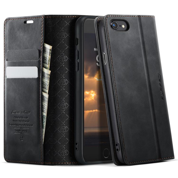 

For iPhone SE 2022 / 8 / 7 CaseMe 033 Calf Leather Lining Microfibre RFID Blocking Phone Case(Black)