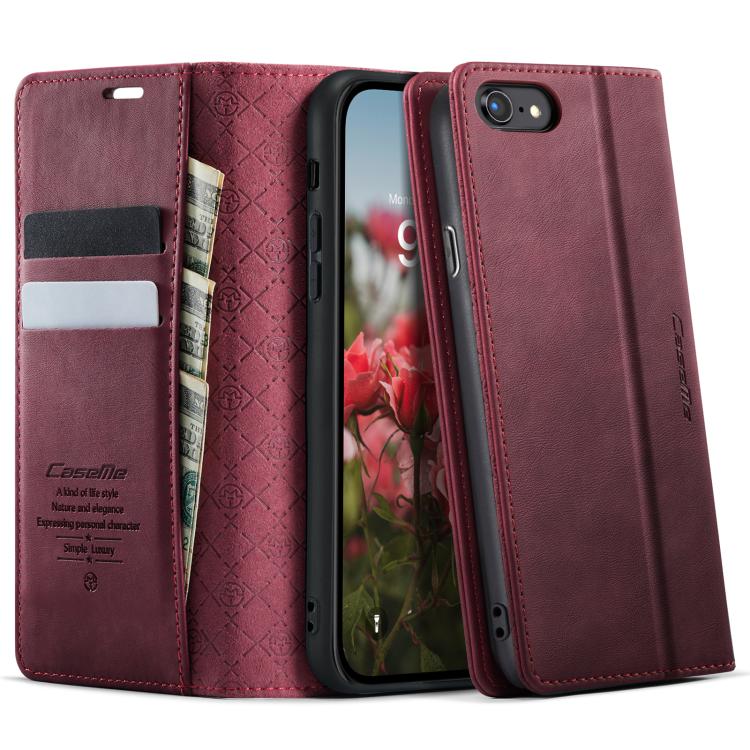 

For iPhone SE 2022 / 8 / 7 CaseMe 033 Calf Leather Lining Microfibre RFID Blocking Phone Case(Red)
