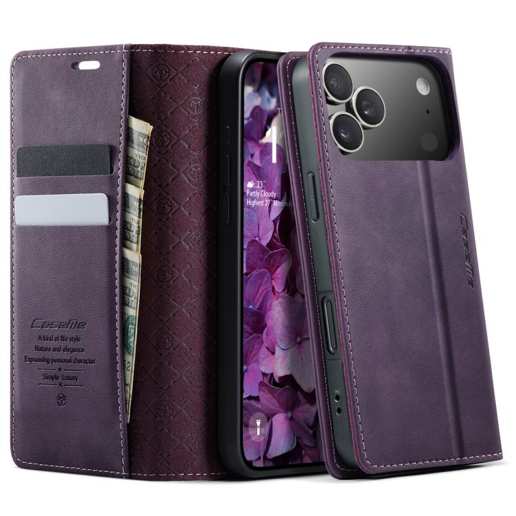 

For iPhone 17 Pro Max CaseMe 033 Calf Leather Lining Microfibre RFID Blocking Phone Case(Purple)