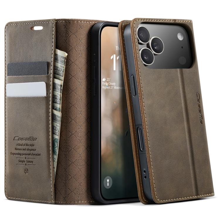

For iPhone 17 Pro CaseMe 033 Calf Leather Lining Microfibre RFID Blocking Phone Case(Coffee)