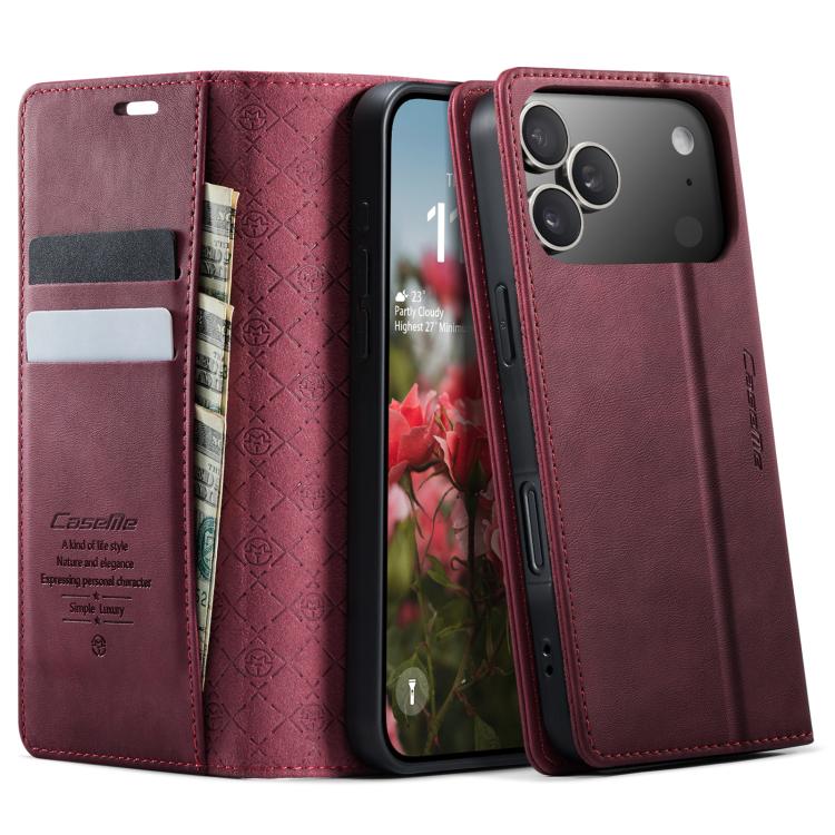 

For iPhone 17 Pro CaseMe 033 Calf Leather Lining Microfibre RFID Blocking Phone Case(Red)