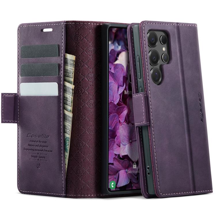 

For Samsung Galaxy S24 Ultra 5G CaseMe 033 Calf Leather Lining Microfibre RFID Blocking Phone Case(Purple)
