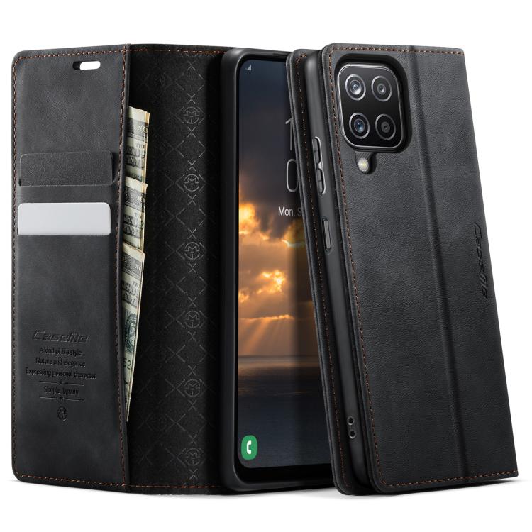 

For Samsung Galaxy A12 5G CaseMe 033 Calf Leather Lining Microfibre RFID Blocking Phone Case(Black)