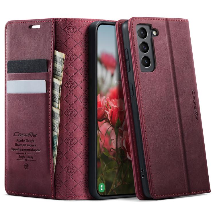 

For Samsung Galaxy S21+ 5G CaseMe 033 Calf Leather Lining Microfibre RFID Blocking Phone Case(Red)