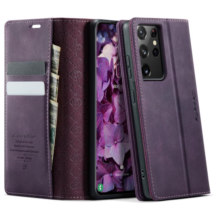 

For Samsung Galaxy S21 Ultra 5G CaseMe 033 Calf Leather Lining Microfibre RFID Blocking Phone Case(Purple)