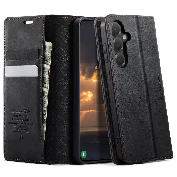 

For Samsung Galaxy S24 / S25 5G CaseMe 033 Calf Leather Lining Microfibre RFID Blocking Phone Case(Black)