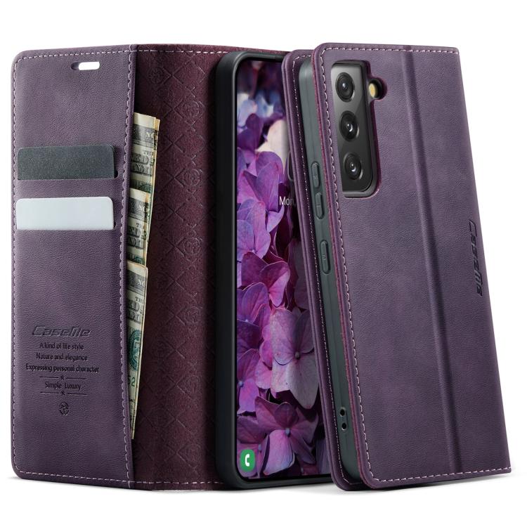 

For Samsung Galaxy S22 5G CaseMe 033 Calf Leather Lining Microfibre RFID Blocking Phone Case(Purple)
