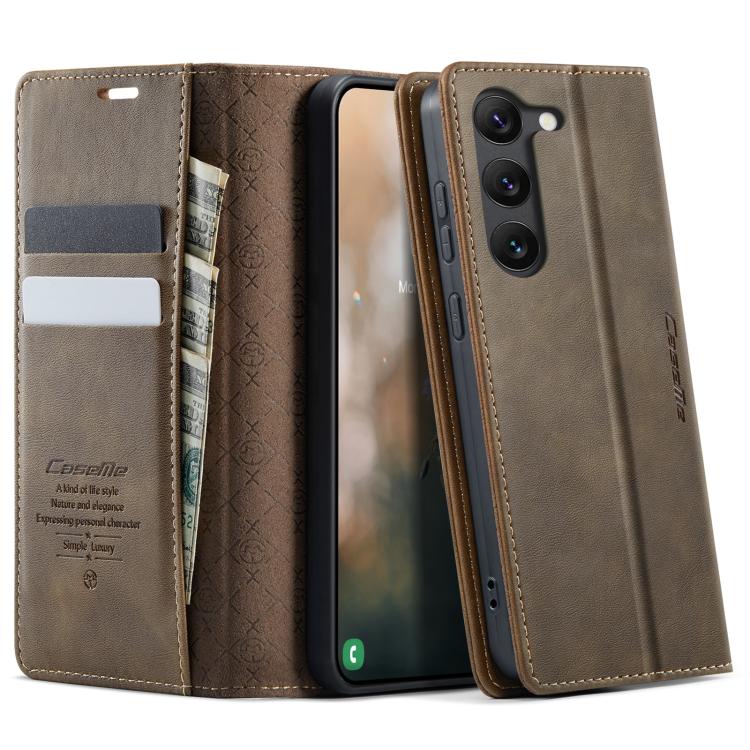 

For Samsung Galaxy S23+ 5G CaseMe 033 Calf Leather Lining Microfibre RFID Blocking Phone Case(Coffee)