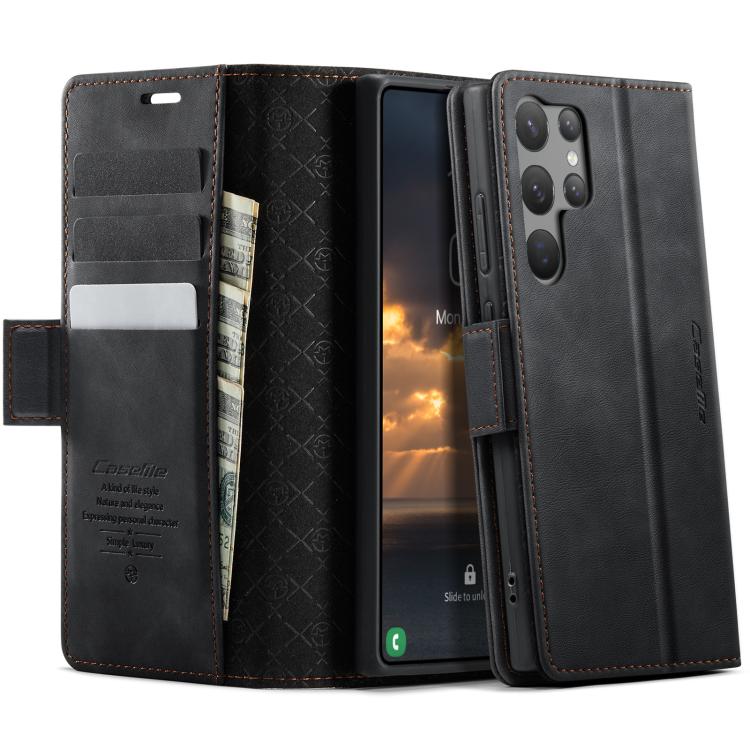 

For Samsung Galaxy S23 Ultra 5G CaseMe 033 Calf Leather Lining Microfibre RFID Blocking Phone Case(Black)