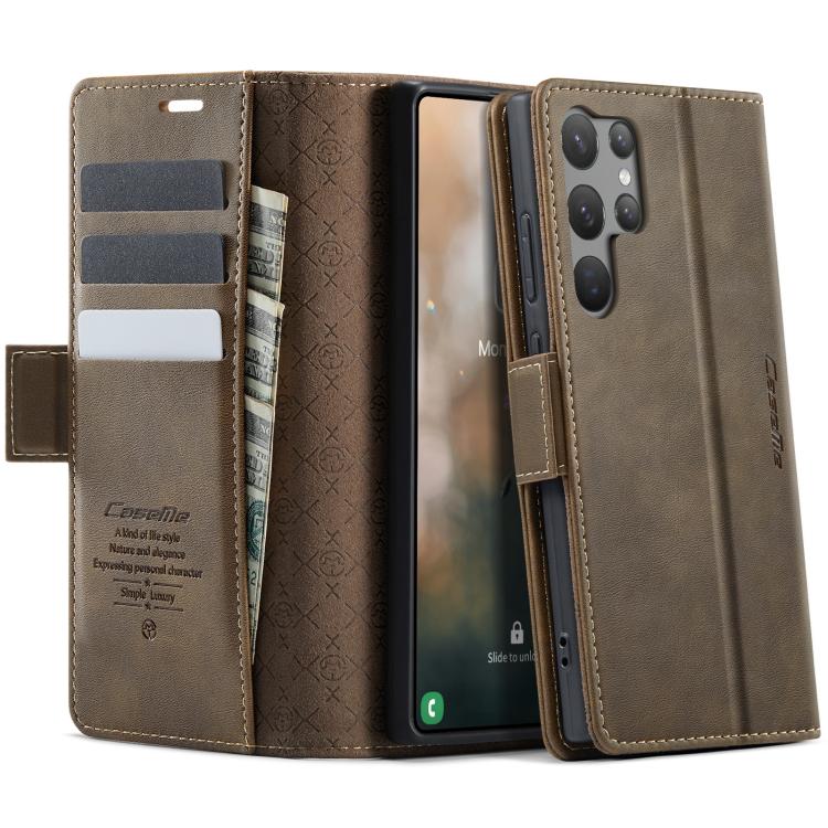 

For Samsung Galaxy S23 Ultra 5G CaseMe 033 Calf Leather Lining Microfibre RFID Blocking Phone Case(Coffee)