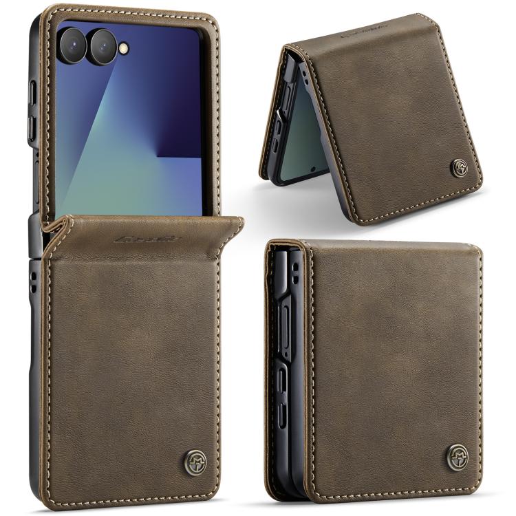 

For Samsung Galaxy Z Filp7 5G CaseMe 033 Calf Leather Lining Microfibre RFID Blocking Phone Case(Coffee)