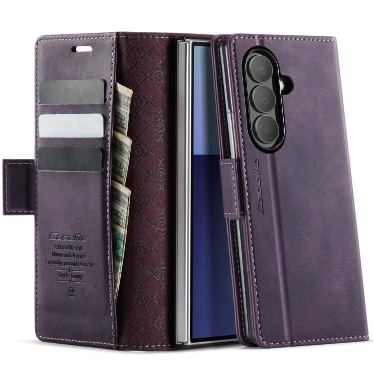 

For Samsung Galaxy Z Fold7 5G CaseMe 033 Calf Leather Lining Microfibre RFID Blocking Phone Case(Purple)