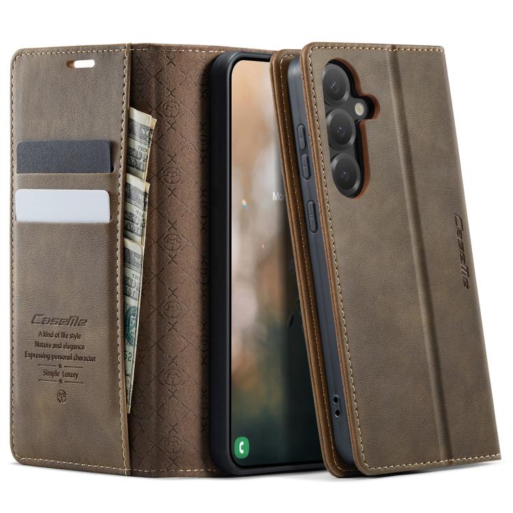 

For Samsung Galaxy S25 FE 5G CaseMe 033 Calf Leather Lining Microfibre RFID Blocking Phone Case(Coffee)