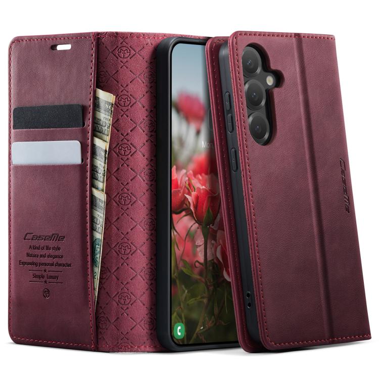 

For Samsung Galaxy S25 FE 5G CaseMe 033 Calf Leather Lining Microfibre RFID Blocking Phone Case(Red)