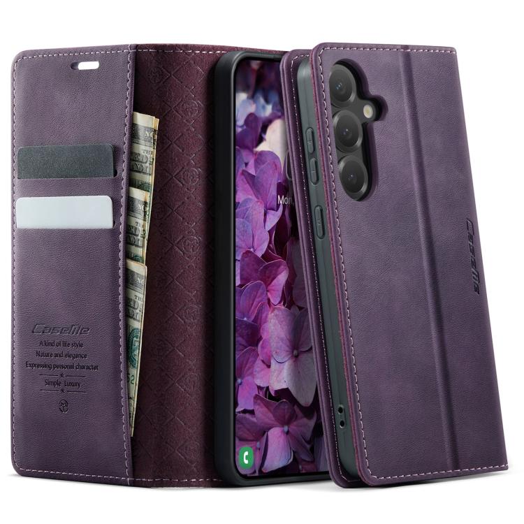 

For Samsung Galaxy S25 FE 5G CaseMe 033 Calf Leather Lining Microfibre RFID Blocking Phone Case(Purple)