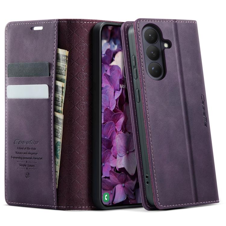 

For Samsung Galaxy S26 5G CaseMe 033 Calf Leather Lining Microfibre RFID Blocking Phone Case(Purple)