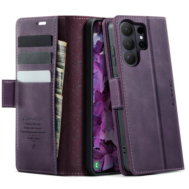 

For Samsung Galaxy S26 Ultra 5G CaseMe 033 Calf Leather Lining Microfibre RFID Blocking Phone Case(Purple)