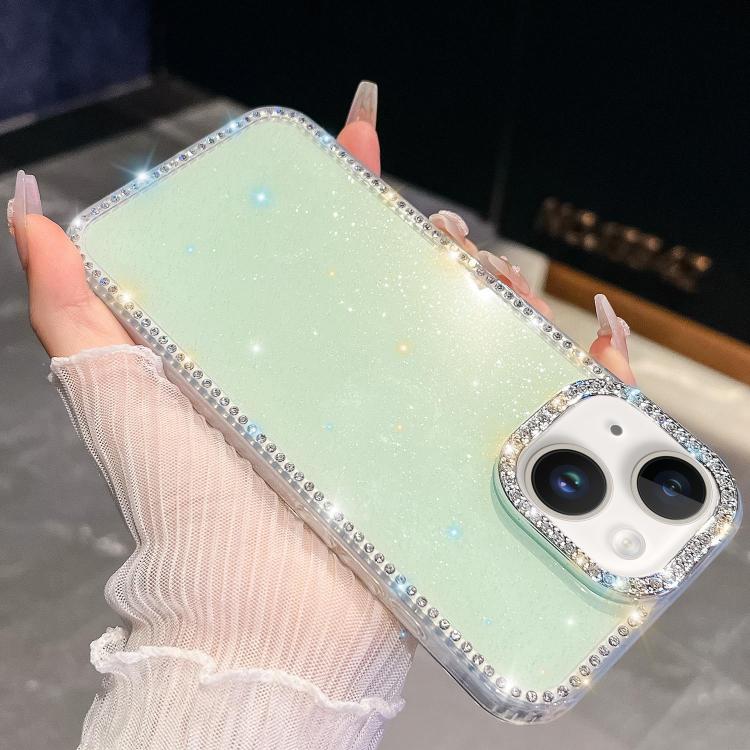 

For iPhone 14 Rhinestone Glitter TPU 4-corners Anti-fall Phone Case(Light Green)